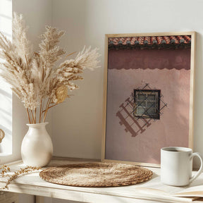 Rustic Pink Wall With A Vintage Window Poster