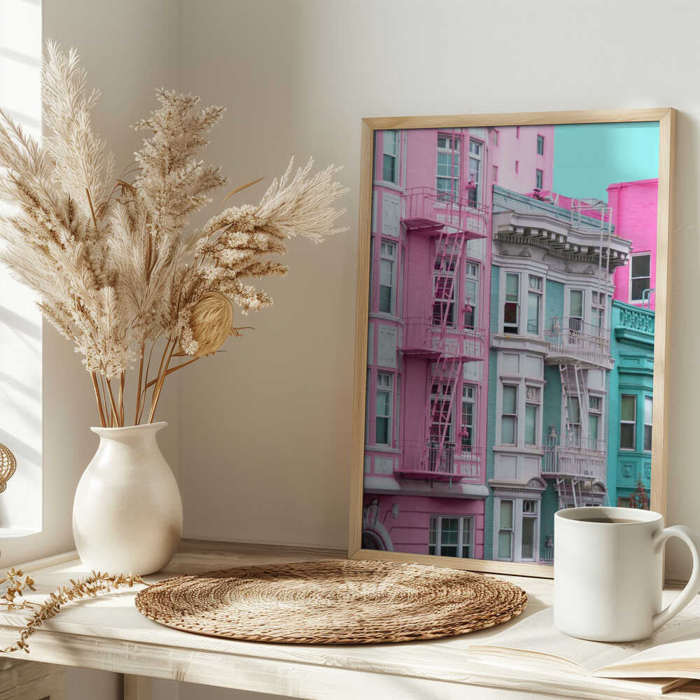 Pink and Blue Row Houses in San Francisco Poster