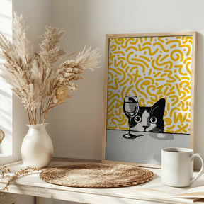 Cat and No Wine On Mustard Background Poster