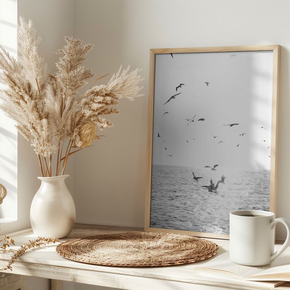 Seagulls At Sea Poster