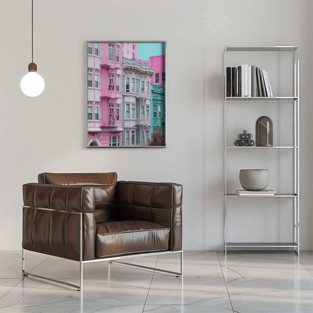 Pink and Blue Row Houses in San Francisco Poster