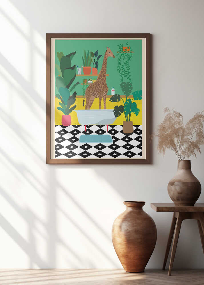 Giraffe Bathtime Poster