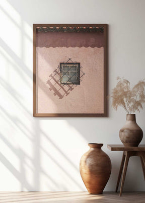 Rustic Pink Wall With A Vintage Window Poster