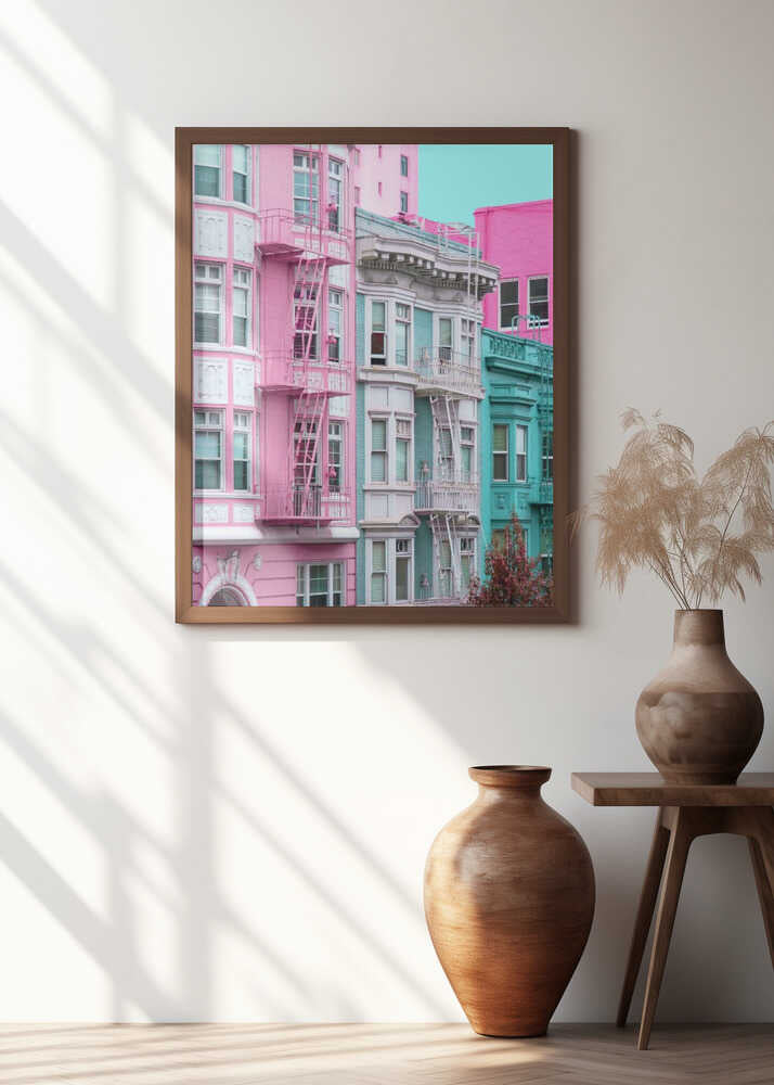 Pink and Blue Row Houses in San Francisco Poster