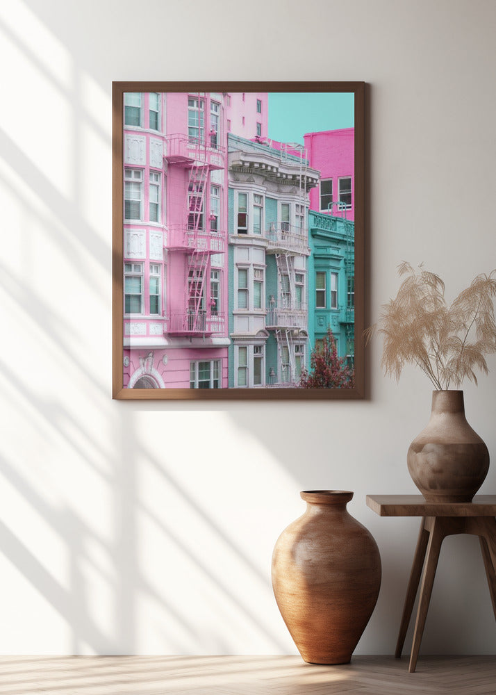 Pink and Blue Row Houses in San Francisco