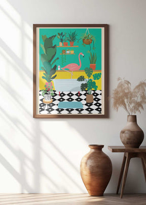 Flamingo Bathtime Poster