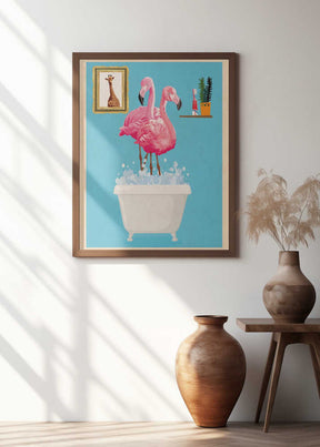 Flamingos In Bath Poster