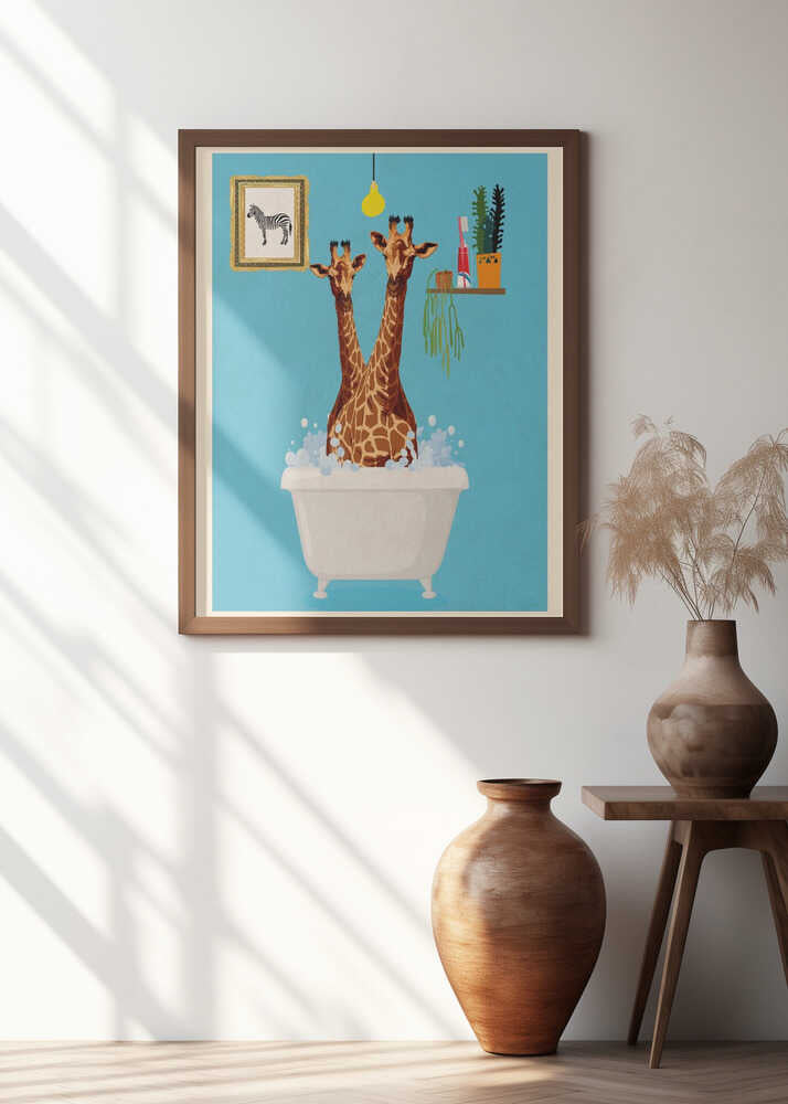 Giraffes In Bath Poster