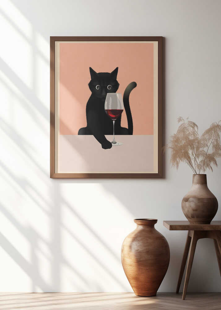 Cat &amp; Wine Poster