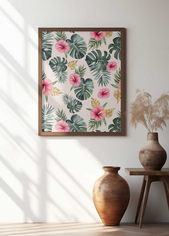 Monstera and Hibiscus Pattern Poster
