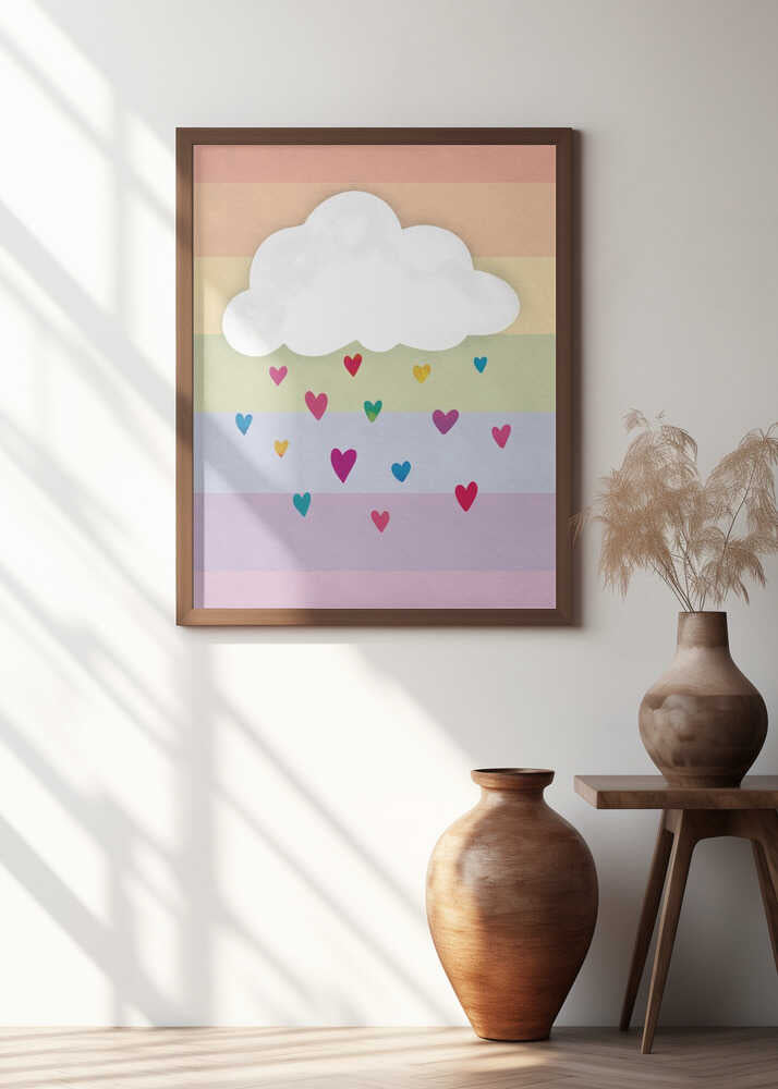 Raining Multicolored Hearts Poster