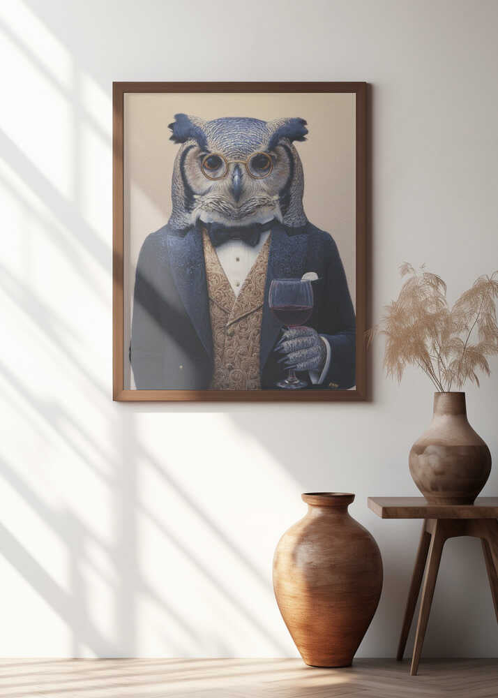 Owl In Midnight Blue Tuxedo Poster