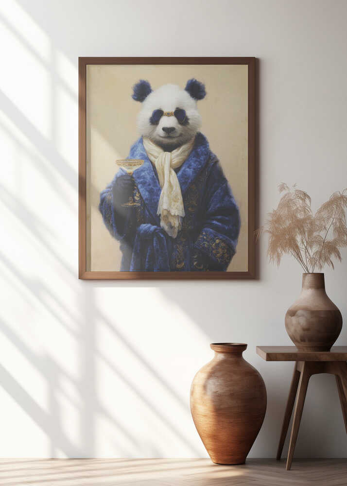 Panda In Blue Velvet Robe Poster