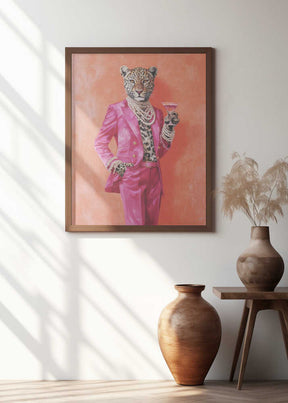 Leopard Dressed In Pink Satin Suit Poster