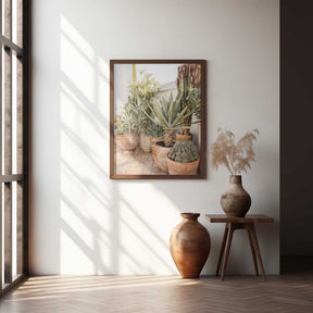 Garden with Various Potted Succulents and Cacti Poster