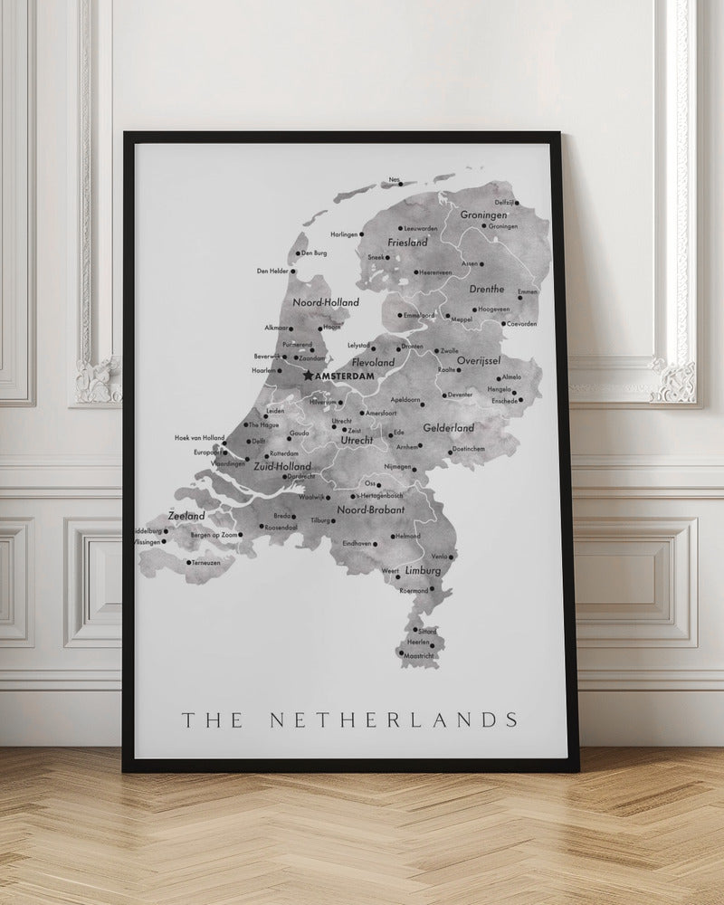 Gray map of the Netherlands Poster