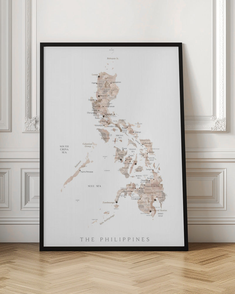 Taupe watercolor map of Philippines Poster