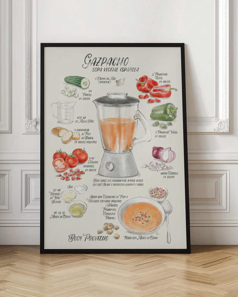 Gazpacho illustrated recipe in Spanish Poster