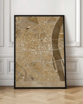 Sepia vintage map of Köln downtown Germany Poster