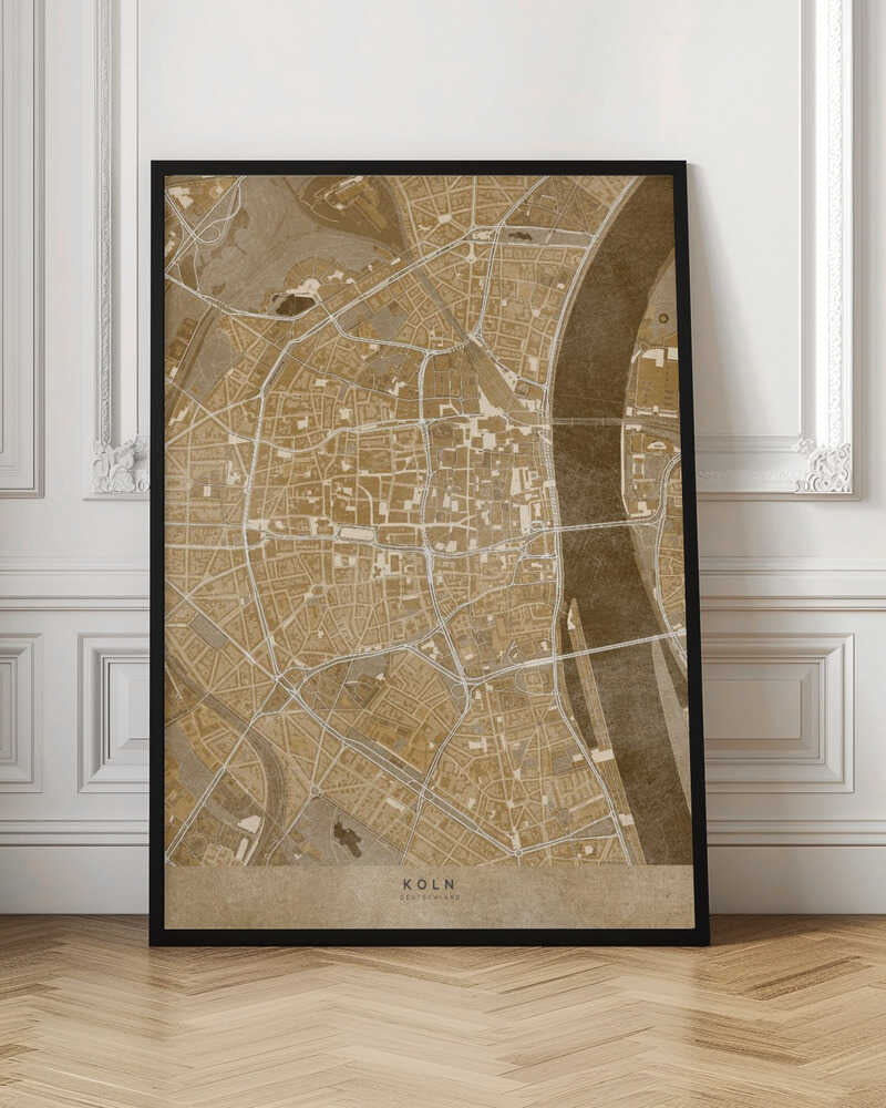 Sepia vintage map of Köln downtown Germany Poster