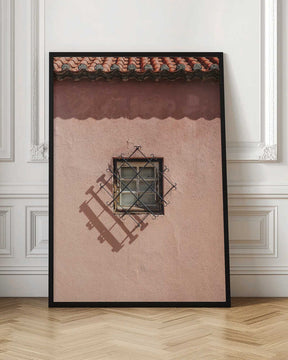 Rustic Pink Wall With A Vintage Window Poster
