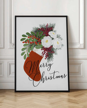 Floral Stocking Merry Christmas in white Poster