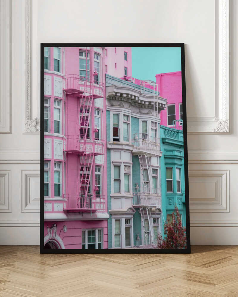 Pink and Blue Row Houses in San Francisco Poster