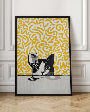 Cat and No Wine On Mustard Background Poster