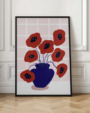 Red Poppies In a Vase Illustration Poster