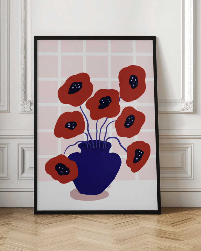 Red Poppies In a Vase Illustration Poster
