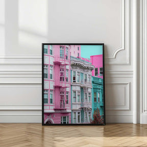Pink and Blue Row Houses in San Francisco Poster