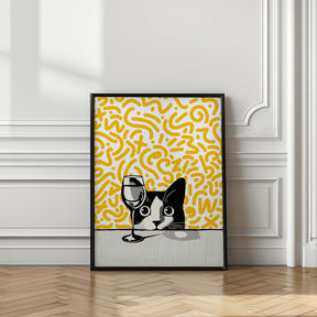 Cat and No Wine On Mustard Background Poster