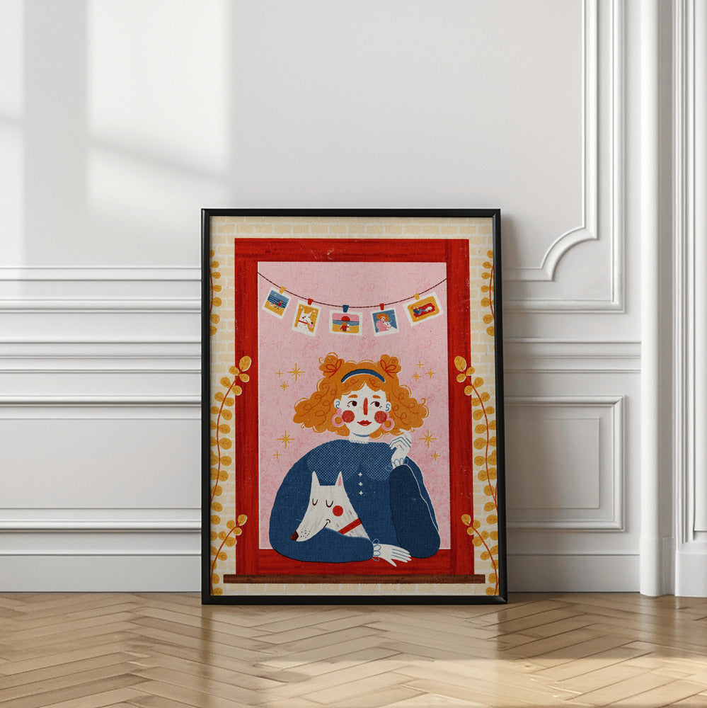 Girl With Her Dog Poster