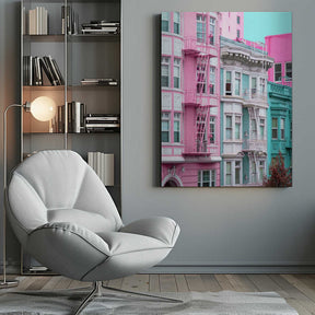 Pink and Blue Row Houses in San Francisco Poster