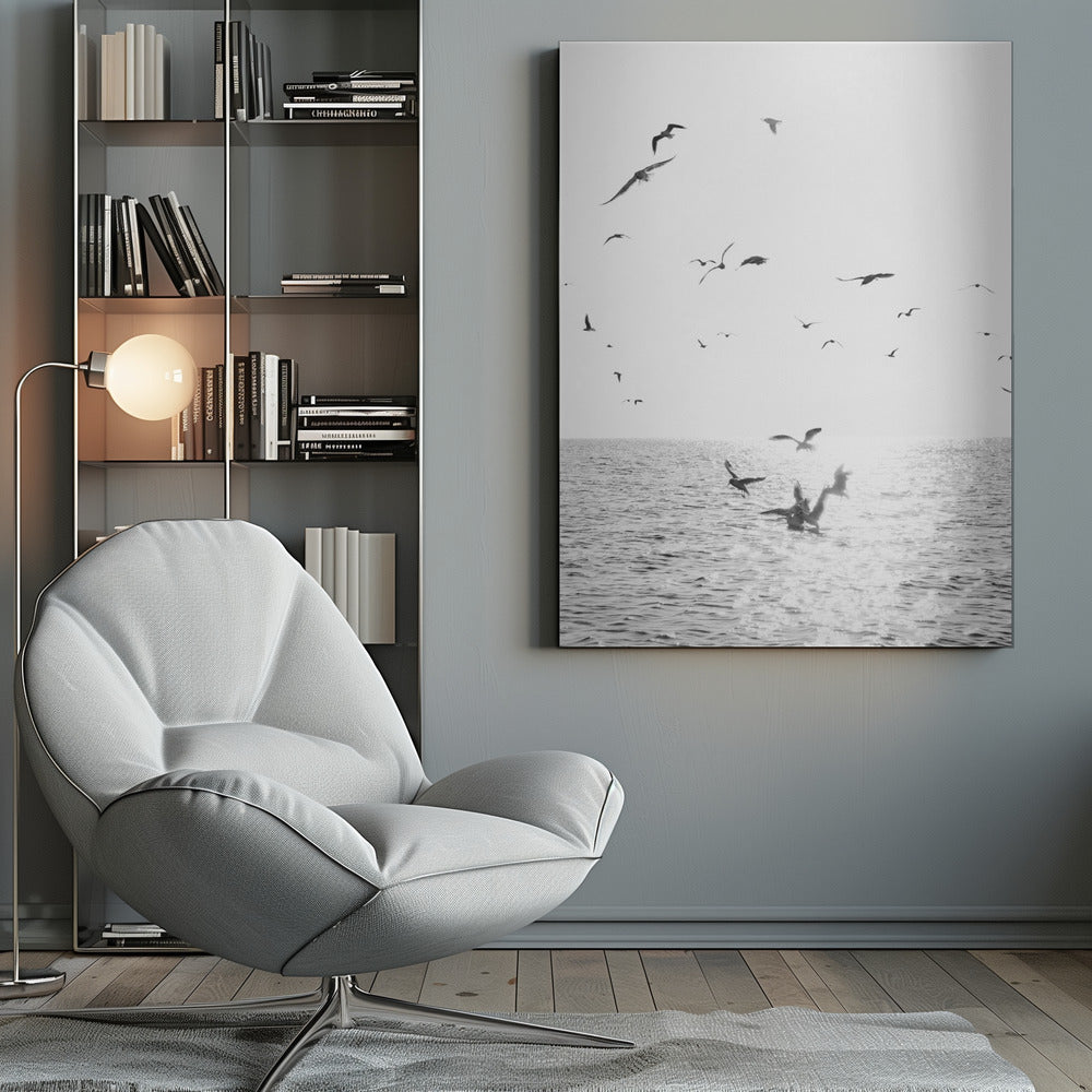 Seagulls At Sea Poster