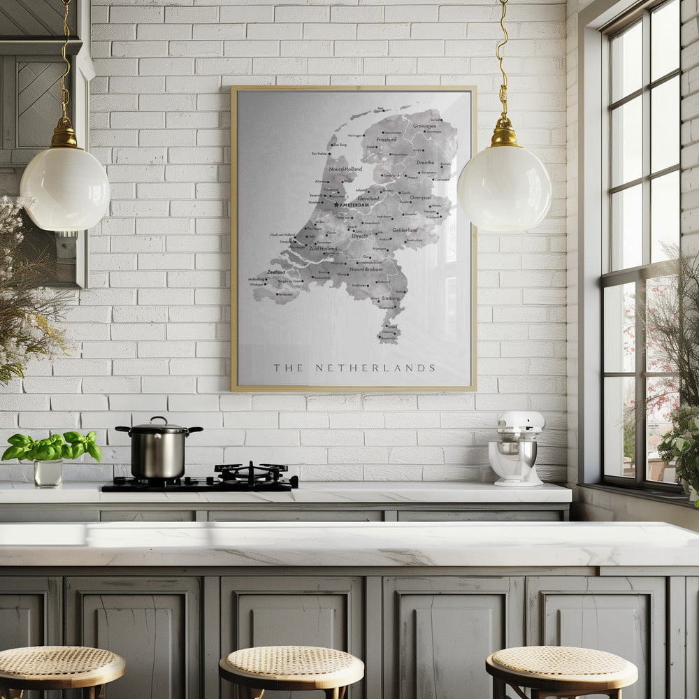 Gray map of the Netherlands Poster