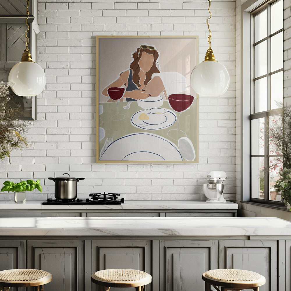 Woman Dining In a Restaurant Print By Ivy Green Illustrations Poster