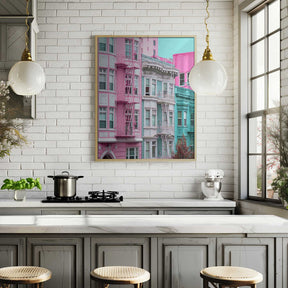 Pink and Blue Row Houses in San Francisco Poster