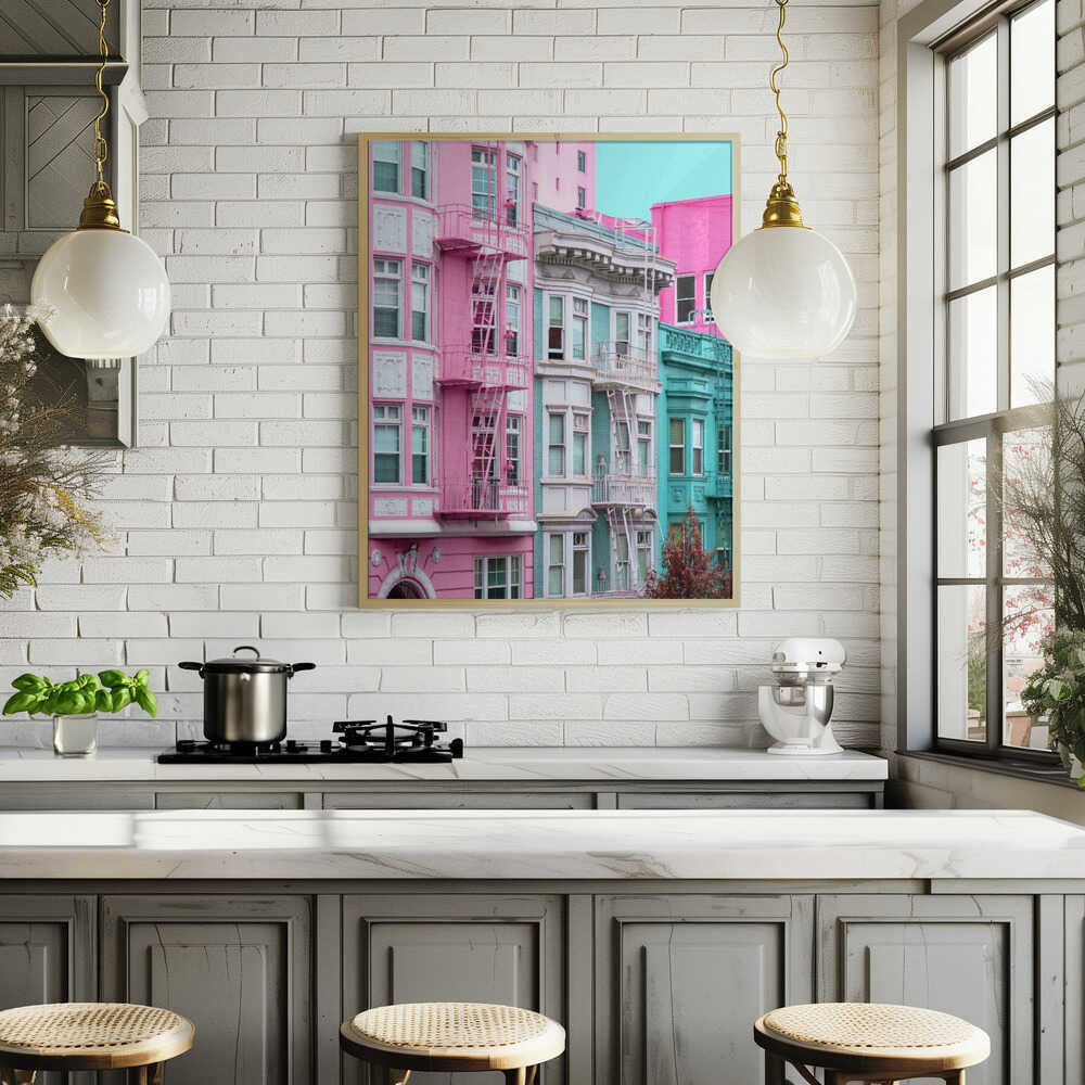 Pink and Blue Row Houses in San Francisco Poster