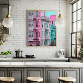Pink and Blue Row Houses in San Francisco Poster