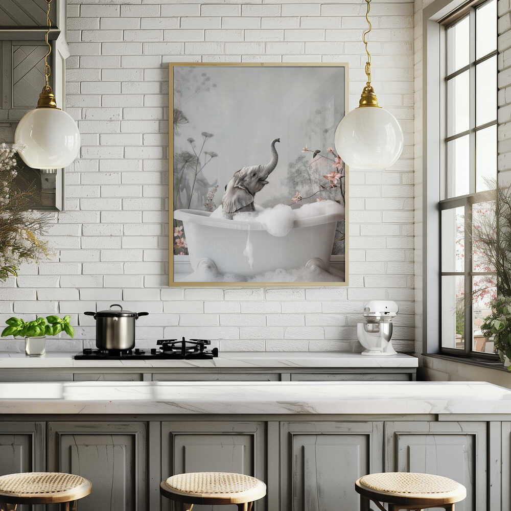Elephant Bath Bliss Poster