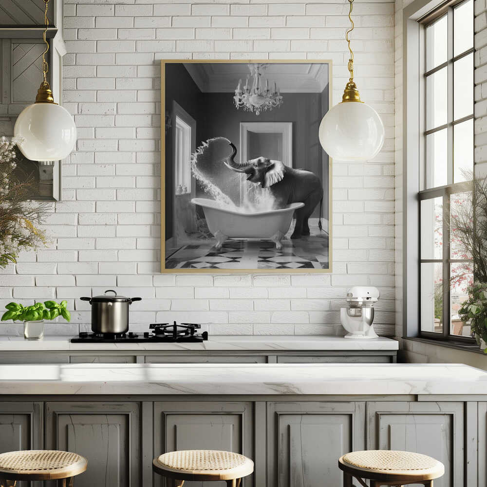Joyful Elephant Bath Time Poster