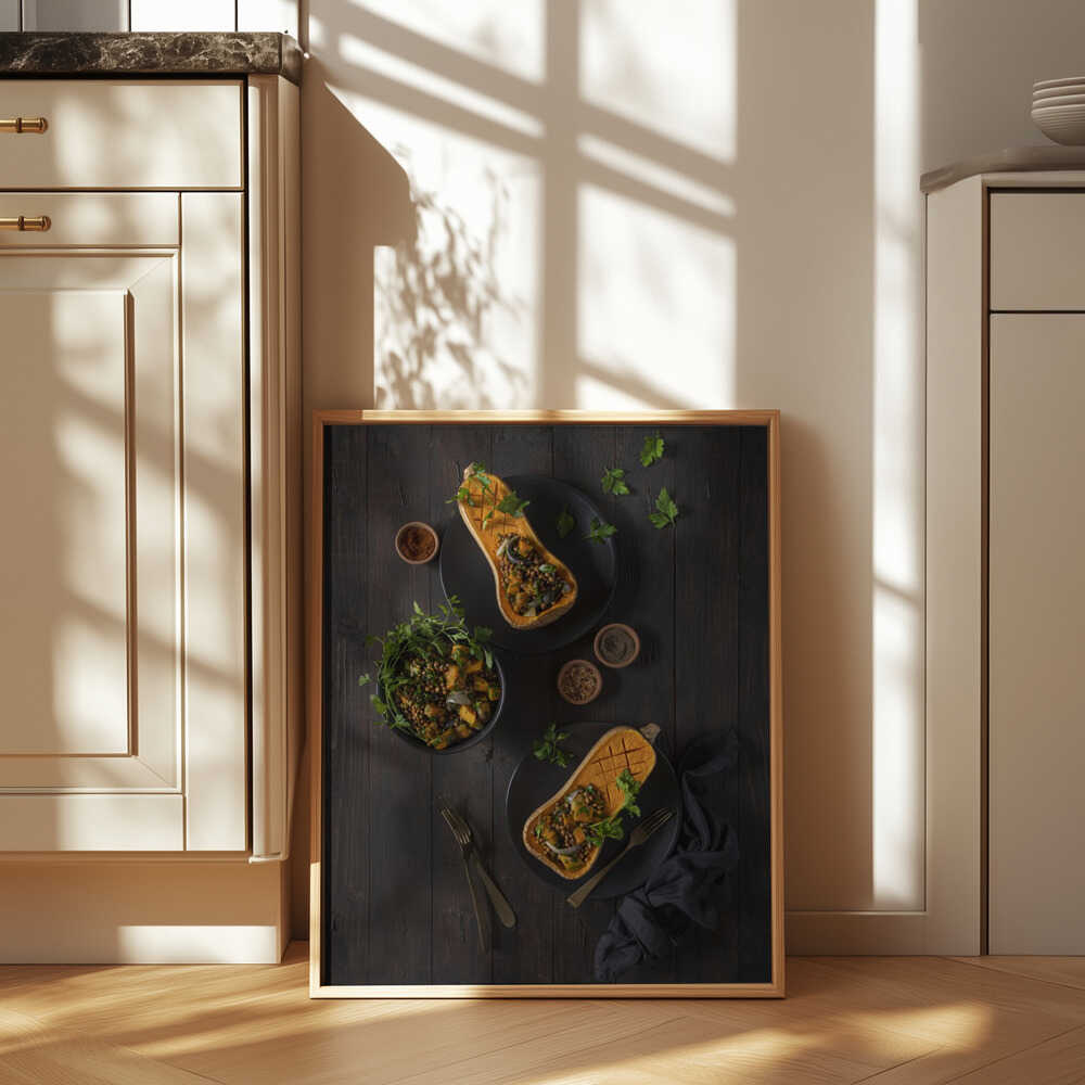Roasted butternut and lentil salad Poster