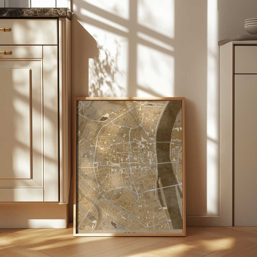Sepia vintage map of Köln downtown Germany Poster