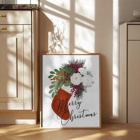 Floral Stocking Merry Christmas in white Poster