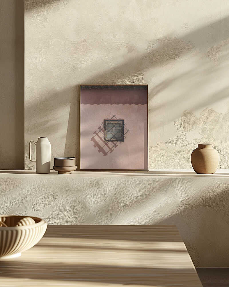 Rustic Pink Wall With A Vintage Window Poster