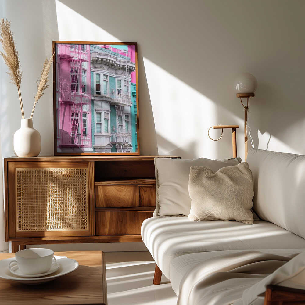 Pink and Blue Row Houses in San Francisco Poster
