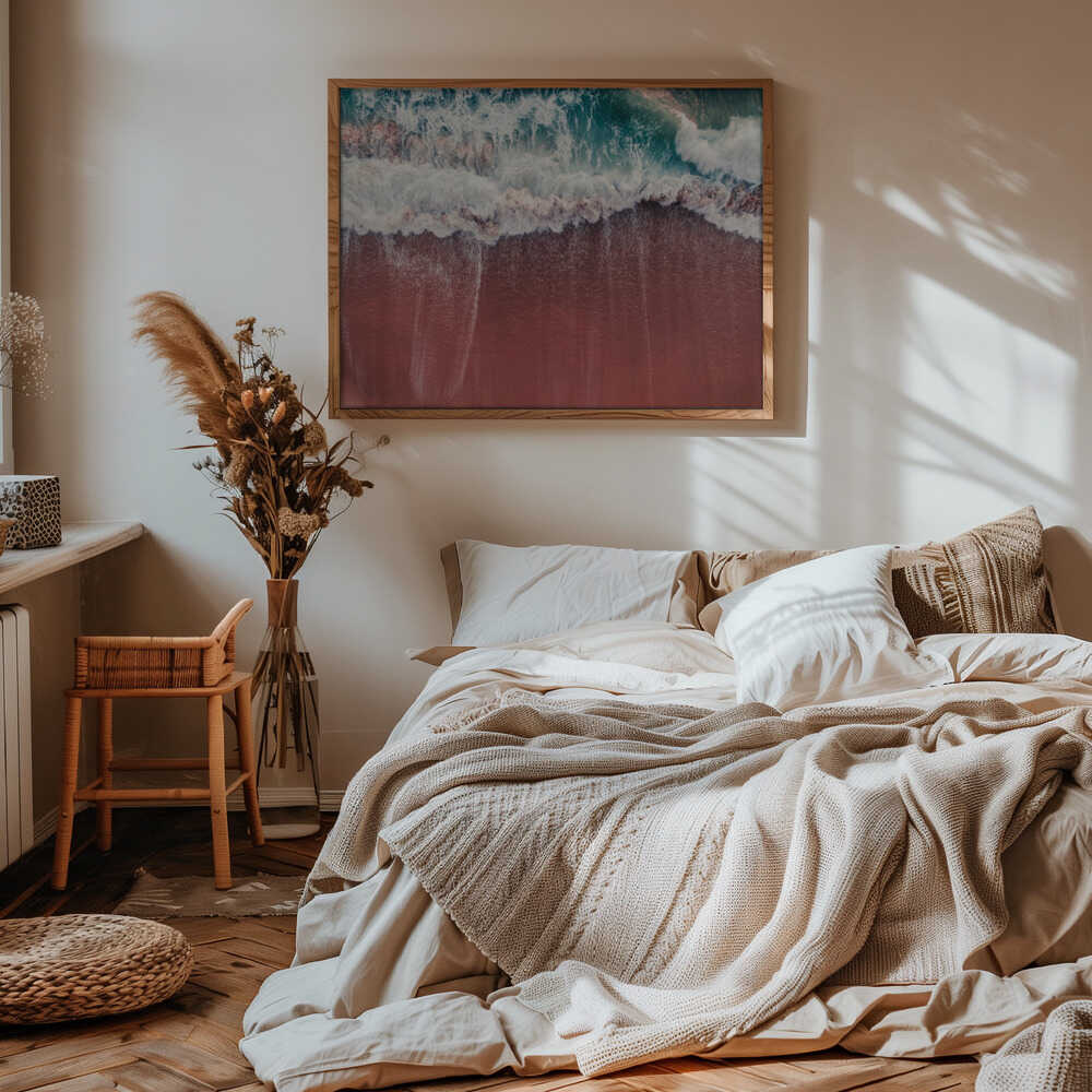 Crimson Shoreline Waves Poster
