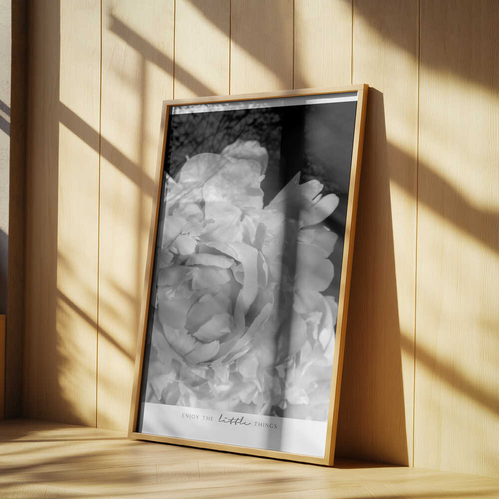 Enjoy the little things peony BW Poster