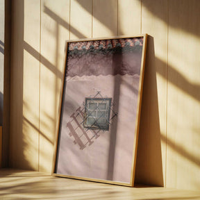 Rustic Pink Wall With A Vintage Window Poster